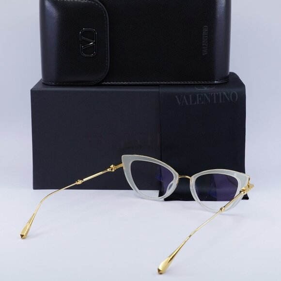 Valentino V-DAYDREAM VLX-123C Cat Eye Eyeglasses 51mm - Crystal Ivory/Gold - Picture 9 of 11
